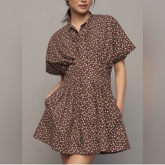 Anthropologie Dresses & Skirts - Brown Polka Dot Short Sleeve Dress